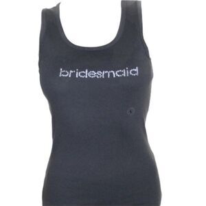 Bridesmaid Tank Top Shirt Black Ribbed Rhinestone